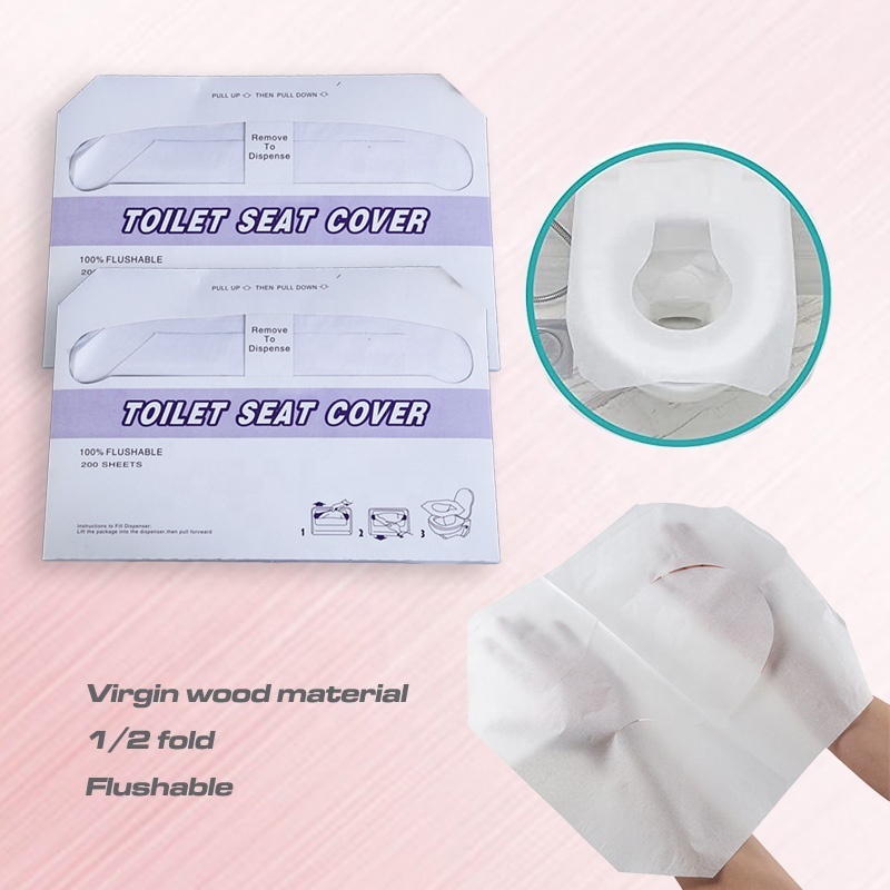 250 Pcs Pack 1/2 Fold 100% Virgin Pulp 42*36cm Hotel Restaurant Household Flushable Disposable Oem Toilet Seat Paper Covers 200