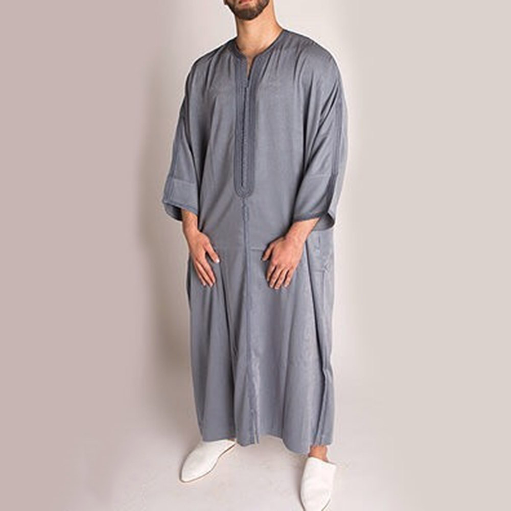 2024 Embroidered Moroccan Thobes Men's Muslim Side Pocket Thobe Robe Traditional Jibba Abaya Men's Clothing Jalabiya For Men