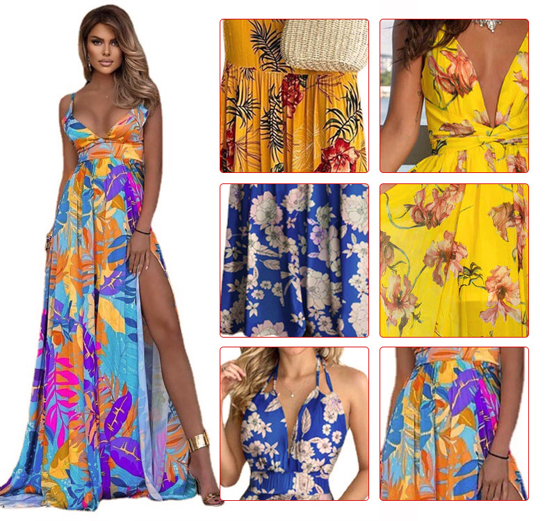 Custom Wholesale Women Dress Floral Print Casual Sundress Ladies Loose Long Dresses Maxi Beach Dress For Woman