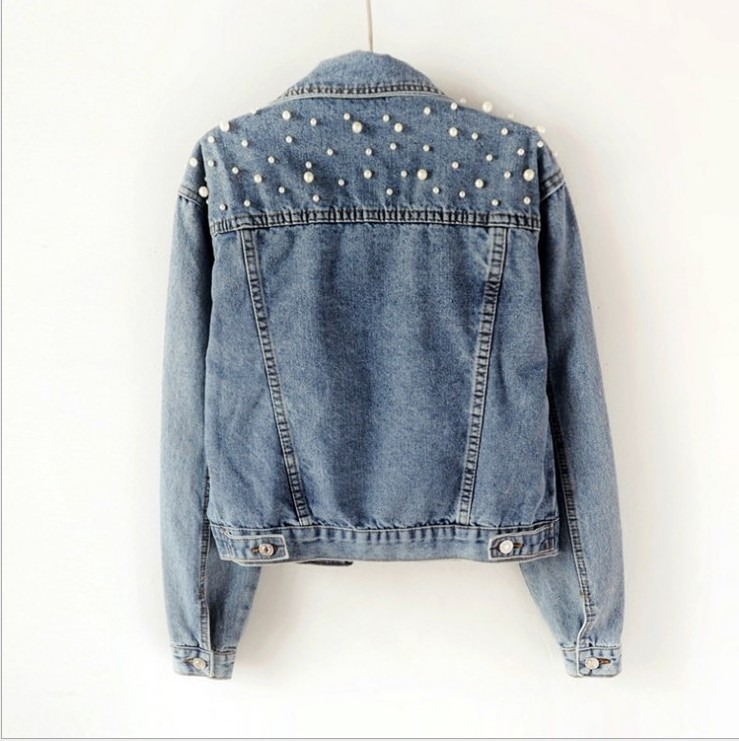 2023Hot Selling Custom Women Pearl Denim Jacket Beaded Jackets Loose And Thin New Short Style Wedding Denim Coat