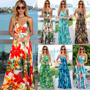 Custom Wholesale Women Dress Floral Print Casual Sundress Ladies Loose Long Dresses Maxi Beach Dress For Woman