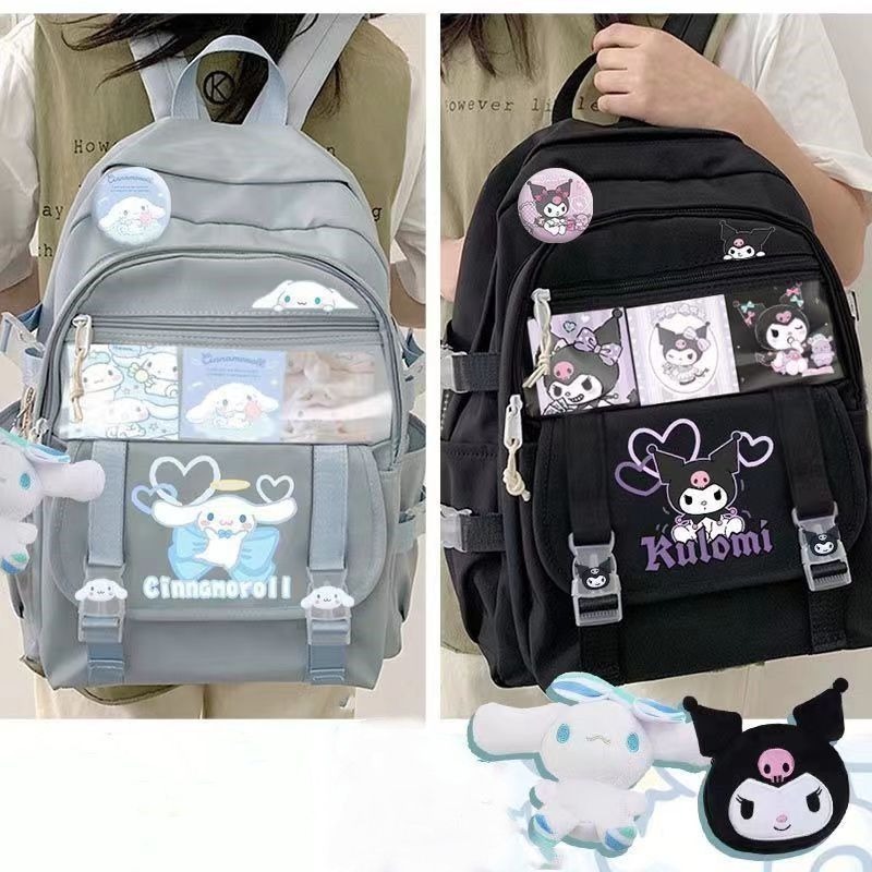 JM Kawaii Sanrio Mymelody Kuromi Pompom Purin New Backpack Cartoon Large Capacity Student Schoolbag Outdoor Backpack