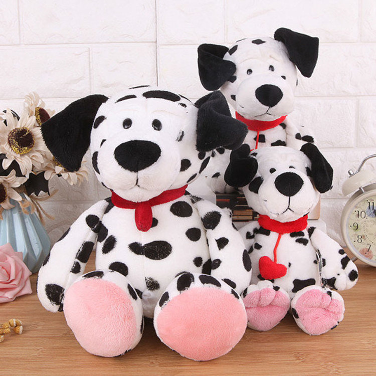 JM New Arrival Cute Spotted Dog Plush Toy  Soft Dalmatian Stuffed Doll With Red Necklace Lifelike Animal Rag Puppy Juguetes