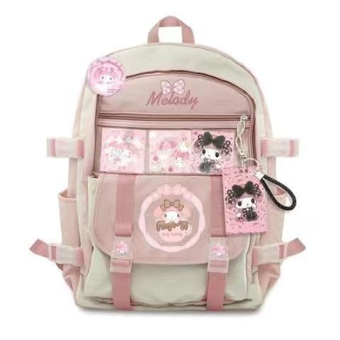 JM Kawaii Sanrio Mymelody Kuromi Pompom Purin New Backpack Cartoon Large Capacity Student Schoolbag Outdoor Backpack