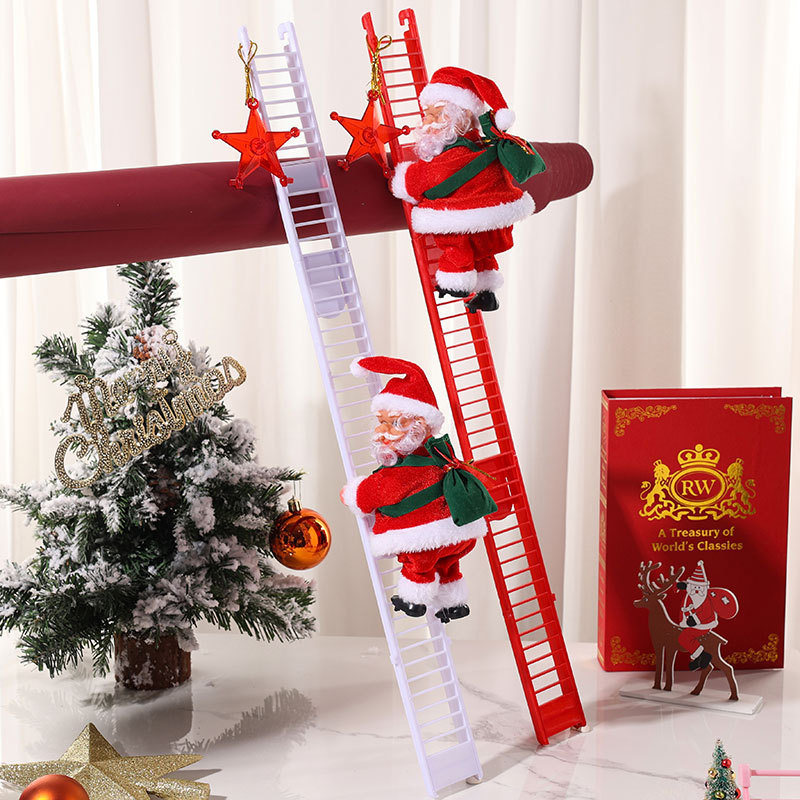 JM New Creativity Climb Ladder Santa Claus With Music Christmas Decoration Ornaments Gifts Kids Toys Merry Christmas