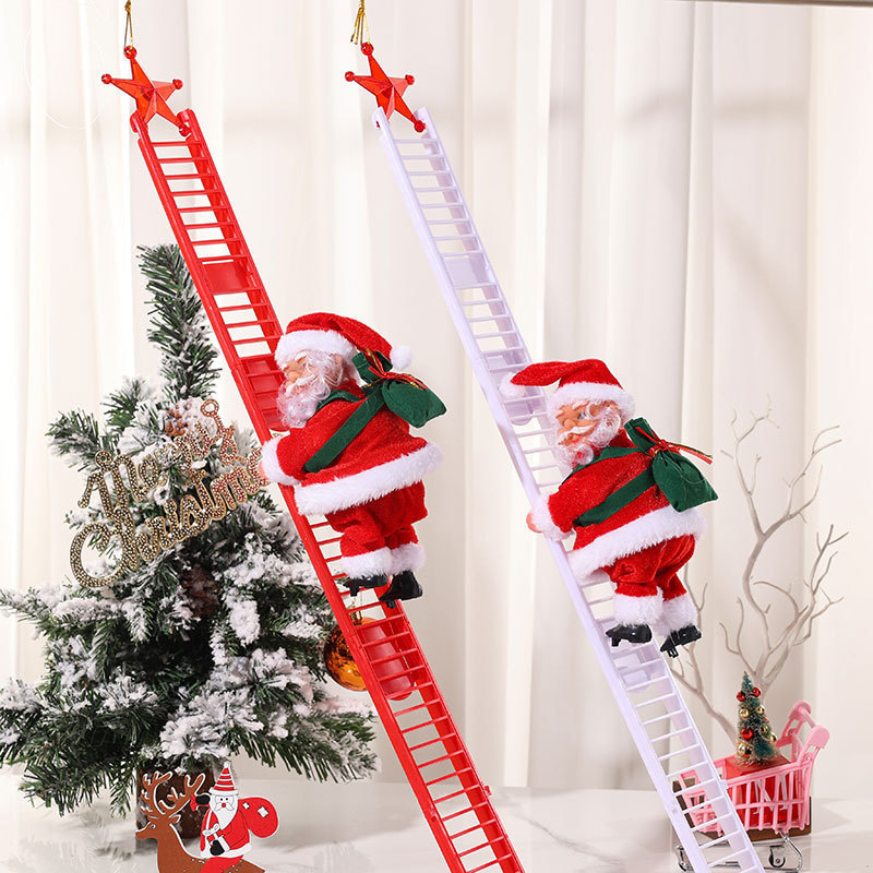 JM New Creativity Climb Ladder Santa Claus With Music Christmas Decoration Ornaments Gifts Kids Toys Merry Christmas