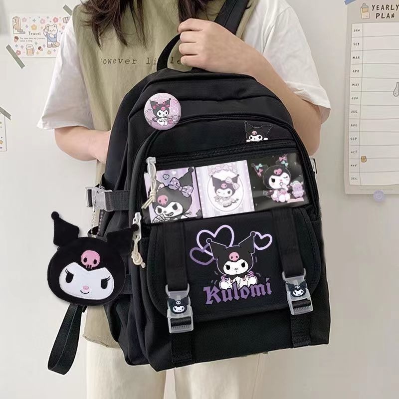 JM Kawaii Sanrio Mymelody Kuromi Pompom Purin New Backpack Cartoon Large Capacity Student Schoolbag Outdoor Backpack