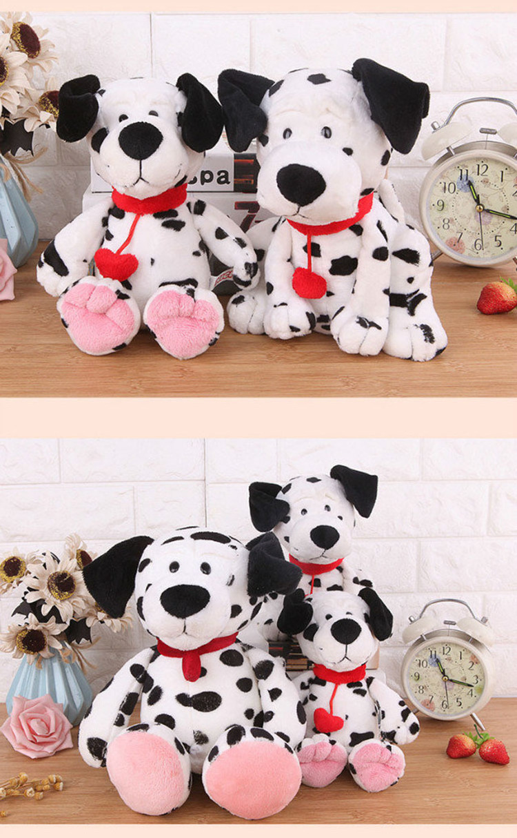 JM New Arrival Cute Spotted Dog Plush Toy  Soft Dalmatian Stuffed Doll With Red Necklace Lifelike Animal Rag Puppy Juguetes