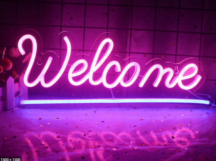 Ready to ship welcome custom led neon light sign flex neon letter for bedroom decoration