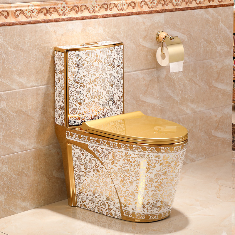 Royal design sanitary ware pedestal basin one piece gold plate toilet set luxury ceramic color toilet bowl golden toilet