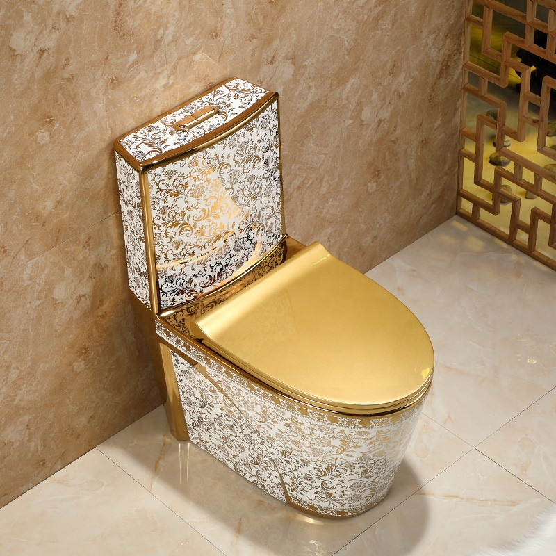 Royal design sanitary ware pedestal basin one piece gold plate toilet set luxury ceramic color toilet bowl golden toilet