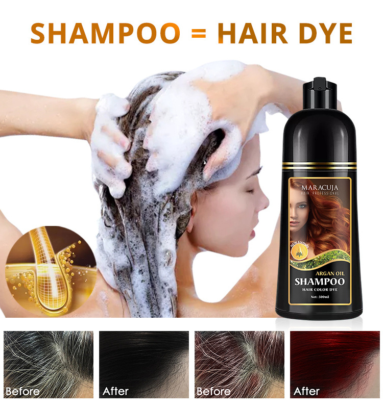 MARACUJA 500ml Argan oil Hair Color Dye Shampoo Private Label Natural Black Color Argan oil  hair  dye shampoo