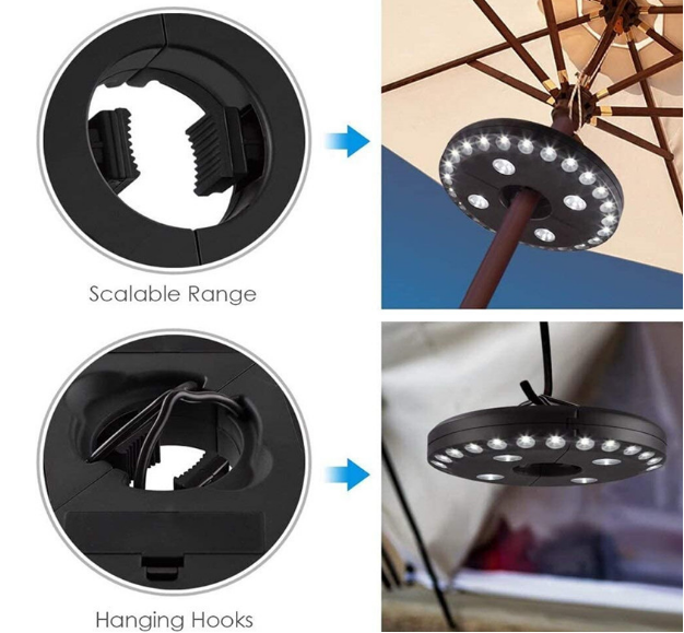 Battery Operated Patio Wireless Umbrella Light 3 Level Dimming 24 LED Pure White Camping Tents Parasol Outdoor Pole Lighting