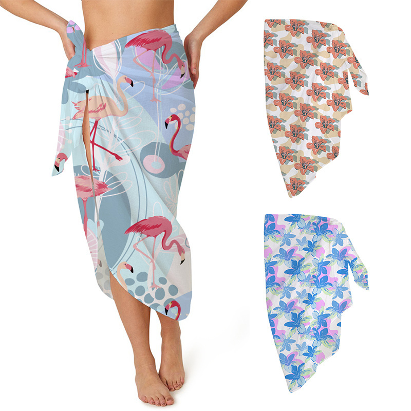 Wholesale New Design Summer Bulk Custom Women Luxury Beachwear Cover Up Floral Printed Beach Sarong