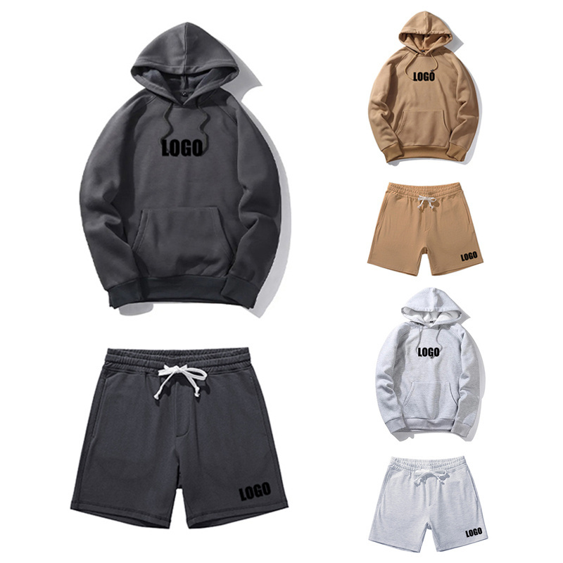 High Quality French Terry Custom Men's Screen Print Tracksuits Hoodie And Sweat Shorts For Men