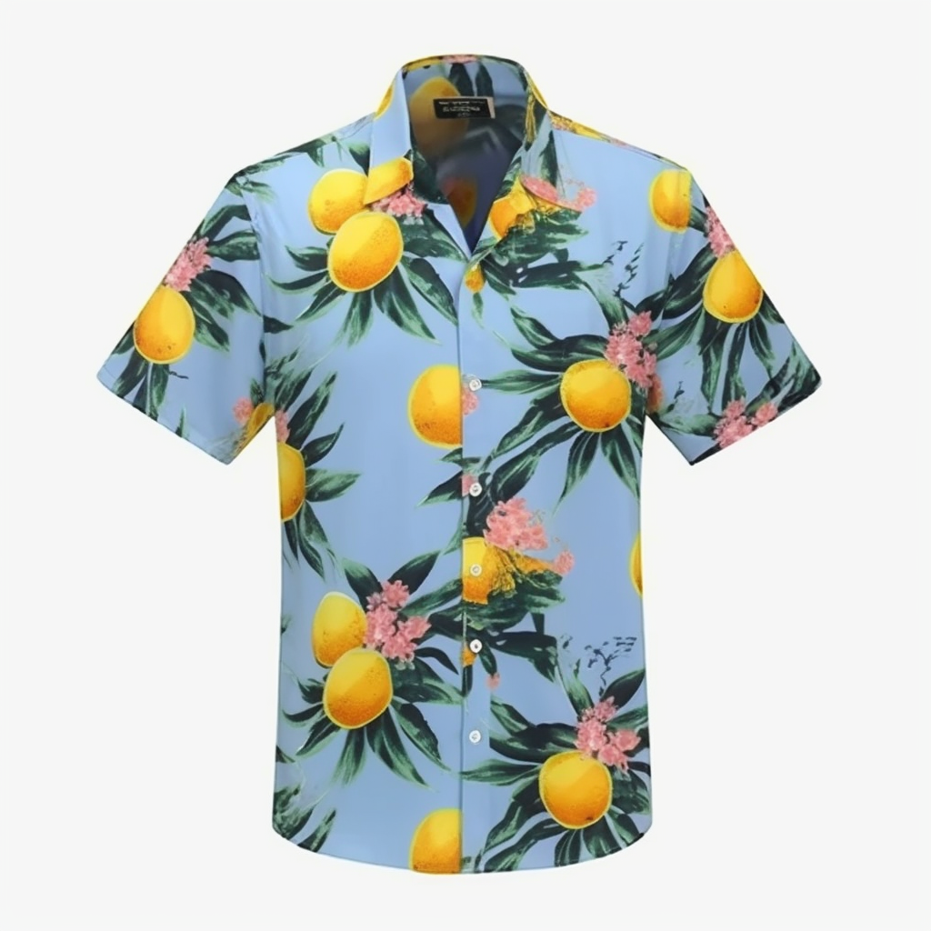 New Summer beach shirts men loose shirt Hawaiian men's shirts short two piece set with fishing hat