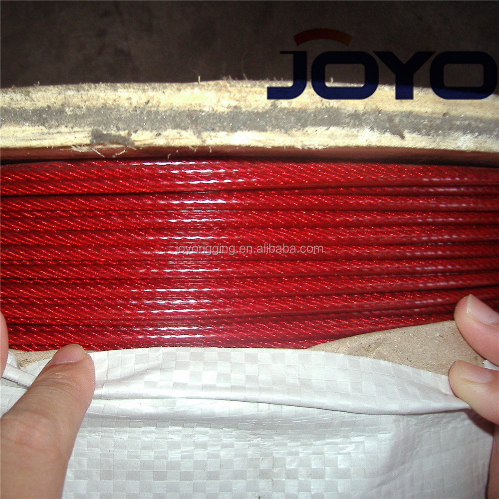 Lowprice Red color PVC coated Galvanized 7X19 steel wire rope...