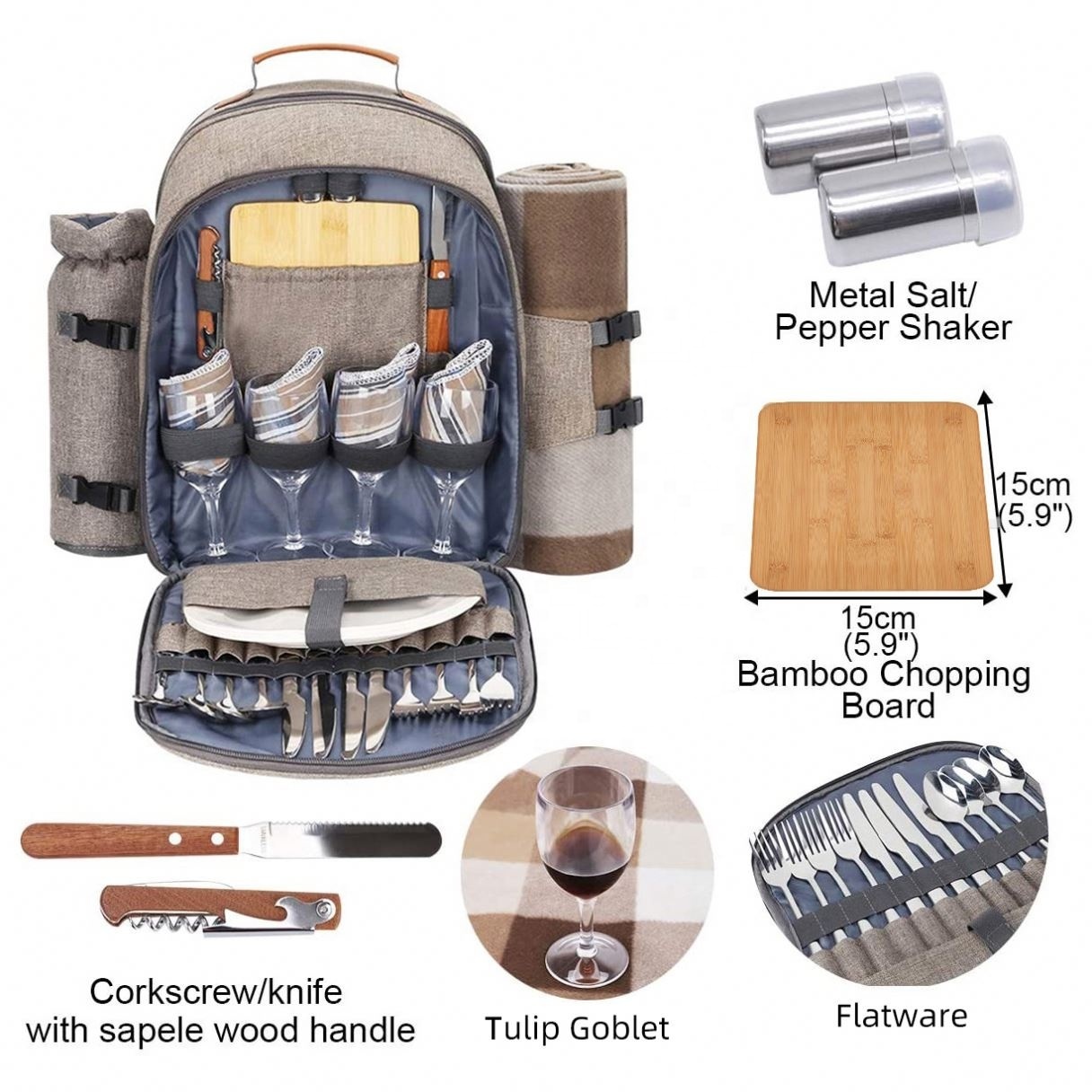 Factory Manufacturing Portable 4 Persons Outdoor Camping Picnic Bags Hiking Rucksack Lunch Bag Tableware Picnic Backpack