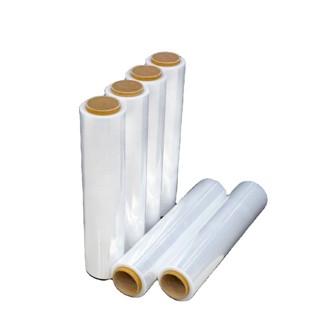 Clear stretch film 450mm width 20mic thickness 320m length 2.5kg G.W. rolls hand wraps for pallet wrapping