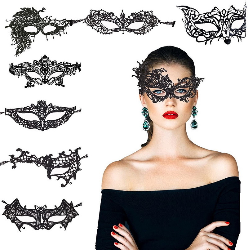 Lace Eye Mask Sexy Black Masquerade Masks Mysterious Lace Face Mask for Women Halloween Carnival Party Decorations Costume Black