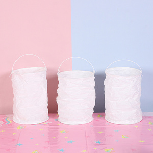 13*20cm White Hanging Cylinder Collapsible Paper Lantern with CR2032 Cell LED Light for Wedding Festival Decor Party Supply