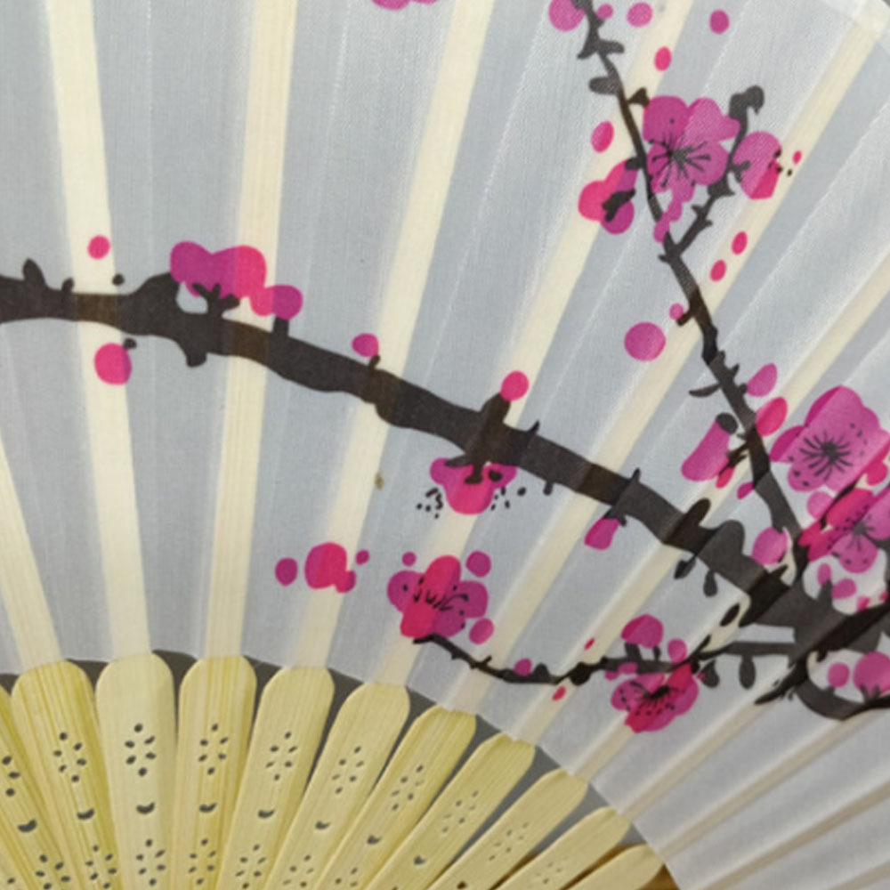 Bamboo Ribs Fabric Portable Plum Blossom Printing Folding Oriental Chinese Style Hand Fans