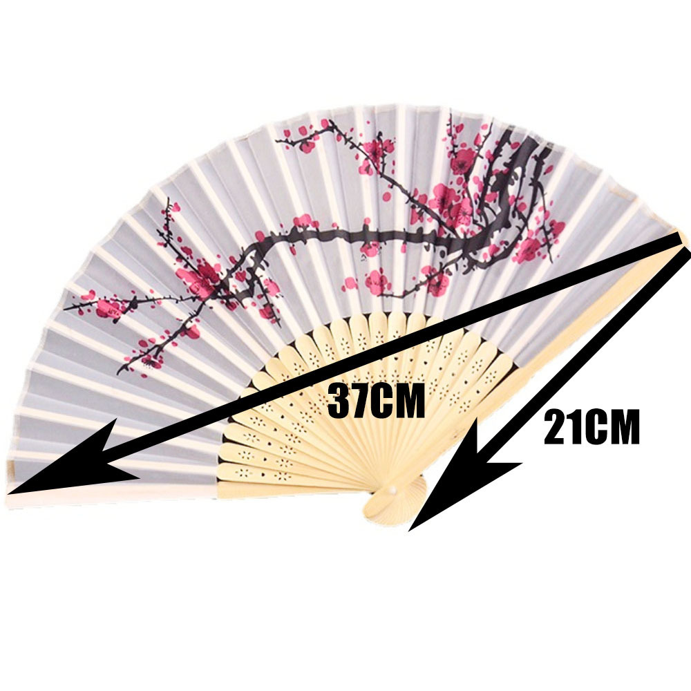 Bamboo Ribs Fabric Portable Plum Blossom Printing Folding Oriental Chinese Style Hand Fans