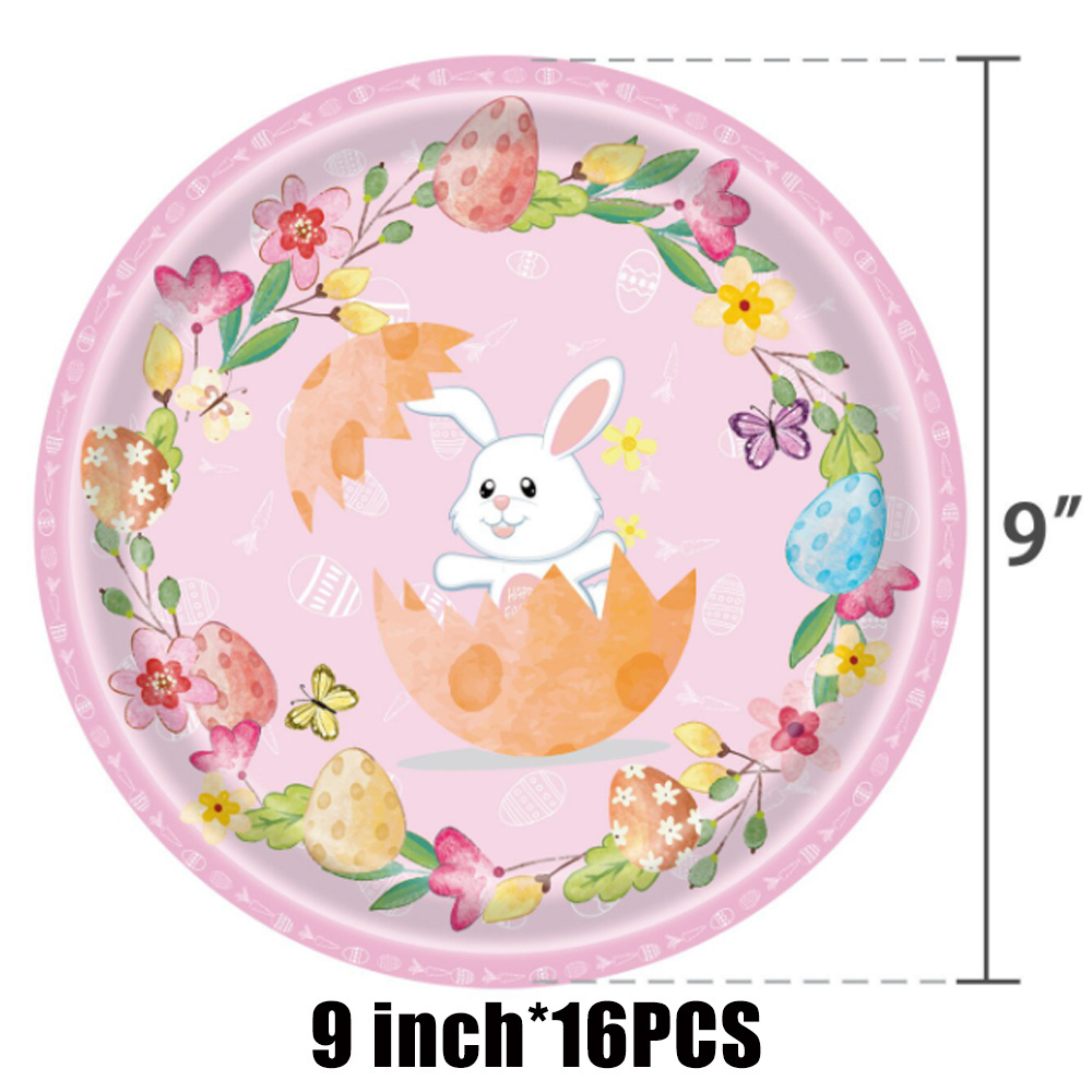 114PCS Disposable Serves 16 Tableware Set Easter Party Supplies w/Bunny Egg Plates Napkins Cups Tablecloth Plastic Cutlery