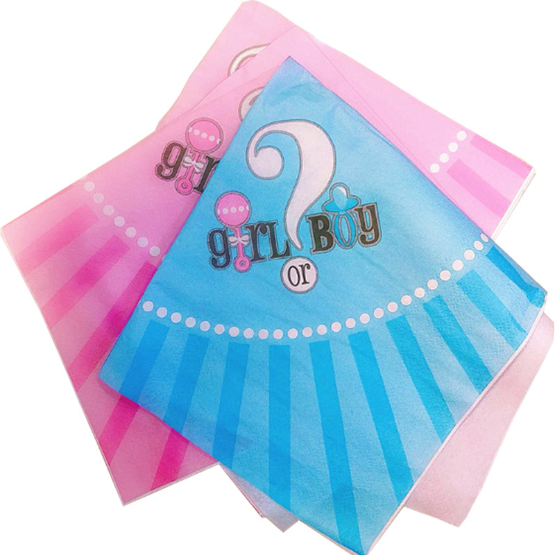 65 pcs Gender Reveal Baby Shower party supplies, Gender Reveal Tableware Kit for 16 persons inc. plates cups tablecloth napkin