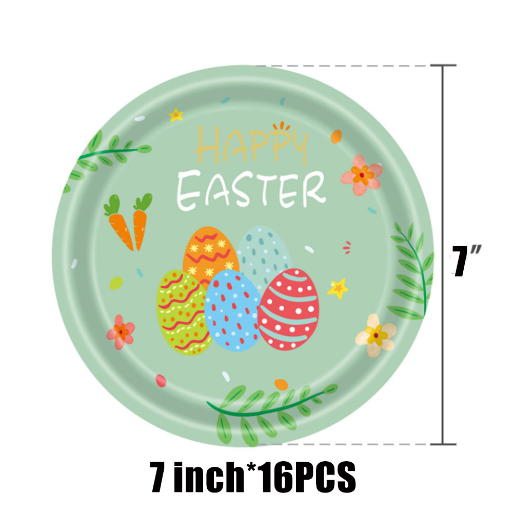 114PCS Disposable Serves 16 Tableware Set Easter Party Supplies w/Bunny Egg Plates Napkins Cups Tablecloth Plastic Cutlery