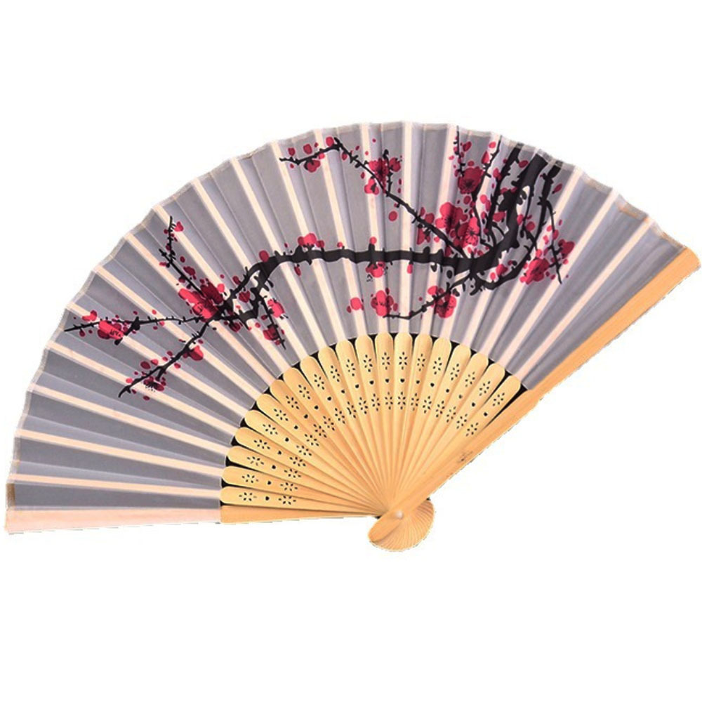 Bamboo Ribs Fabric Portable Plum Blossom Printing Folding Oriental Chinese Style Hand Fans