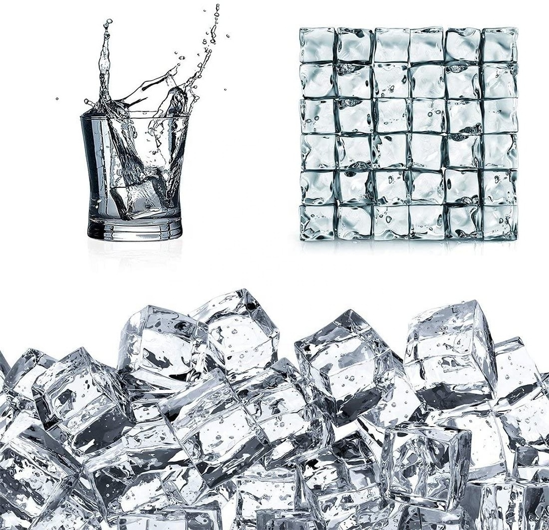 Plastic Artificial Crystal Clear Ice Acrylic Cubes Transparent Square Barware Display