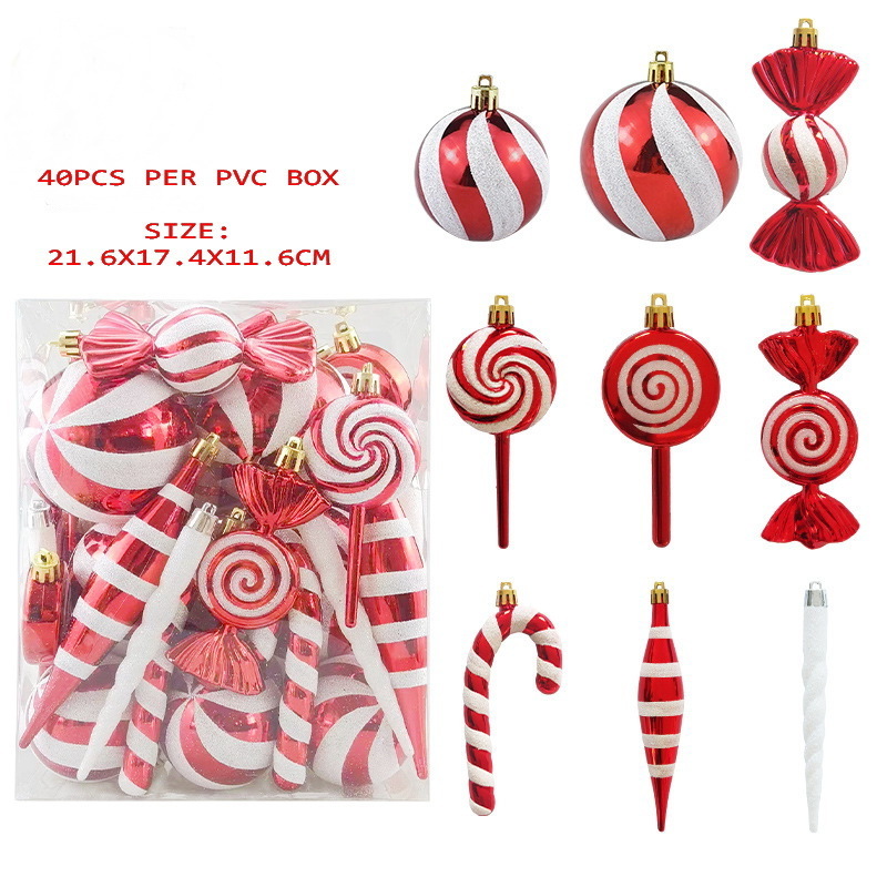 XMAS Candy Canes Ornaments Set Plastic Glitter Red White Christmas Tree Hanging Decorations for Holiday Party Favors DIY