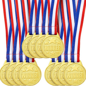 2" Gold Metal Winner Medals for Kids and Adults with 15.3Inch Red White Blue Neck Ribbons for Sports Tournaments Game Prizes