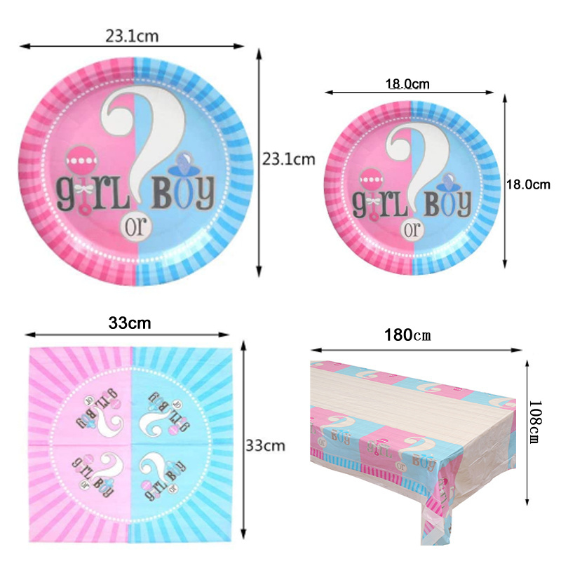 65 pcs Gender Reveal Baby Shower party supplies, Gender Reveal Tableware Kit for 16 persons inc. plates cups tablecloth napkin