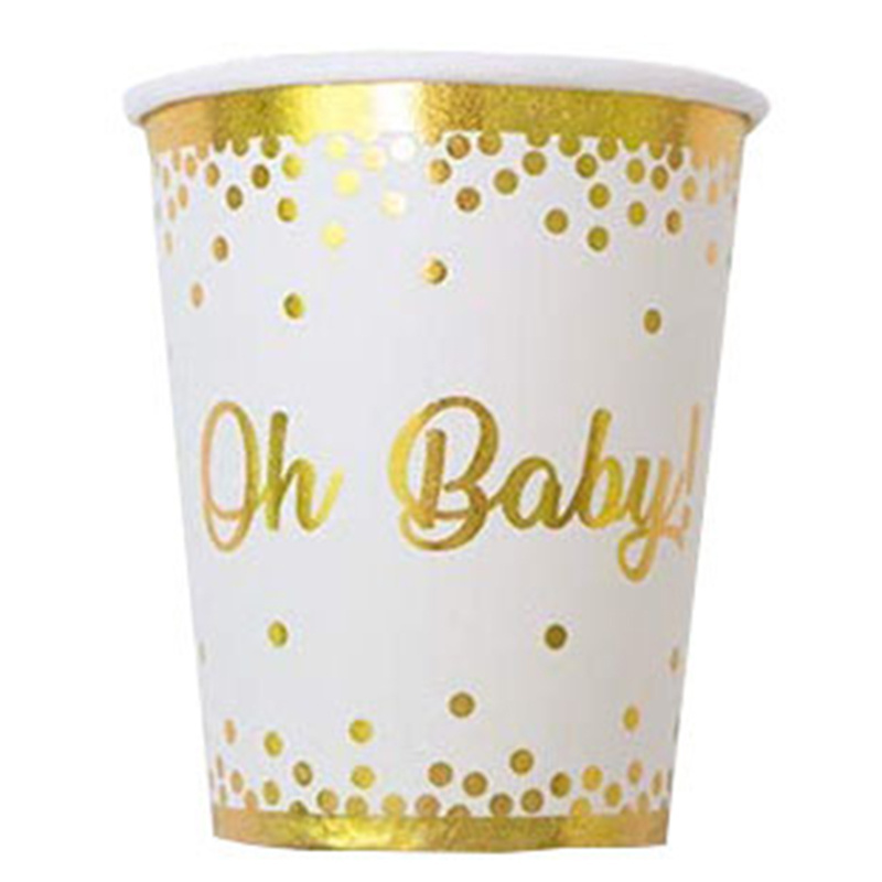 Serves 20 OH BABY Foil Gold Paper Dessert Plate Napkins Disposable Cups Boy Birthday Party Supplies Gender Reveal Tableware