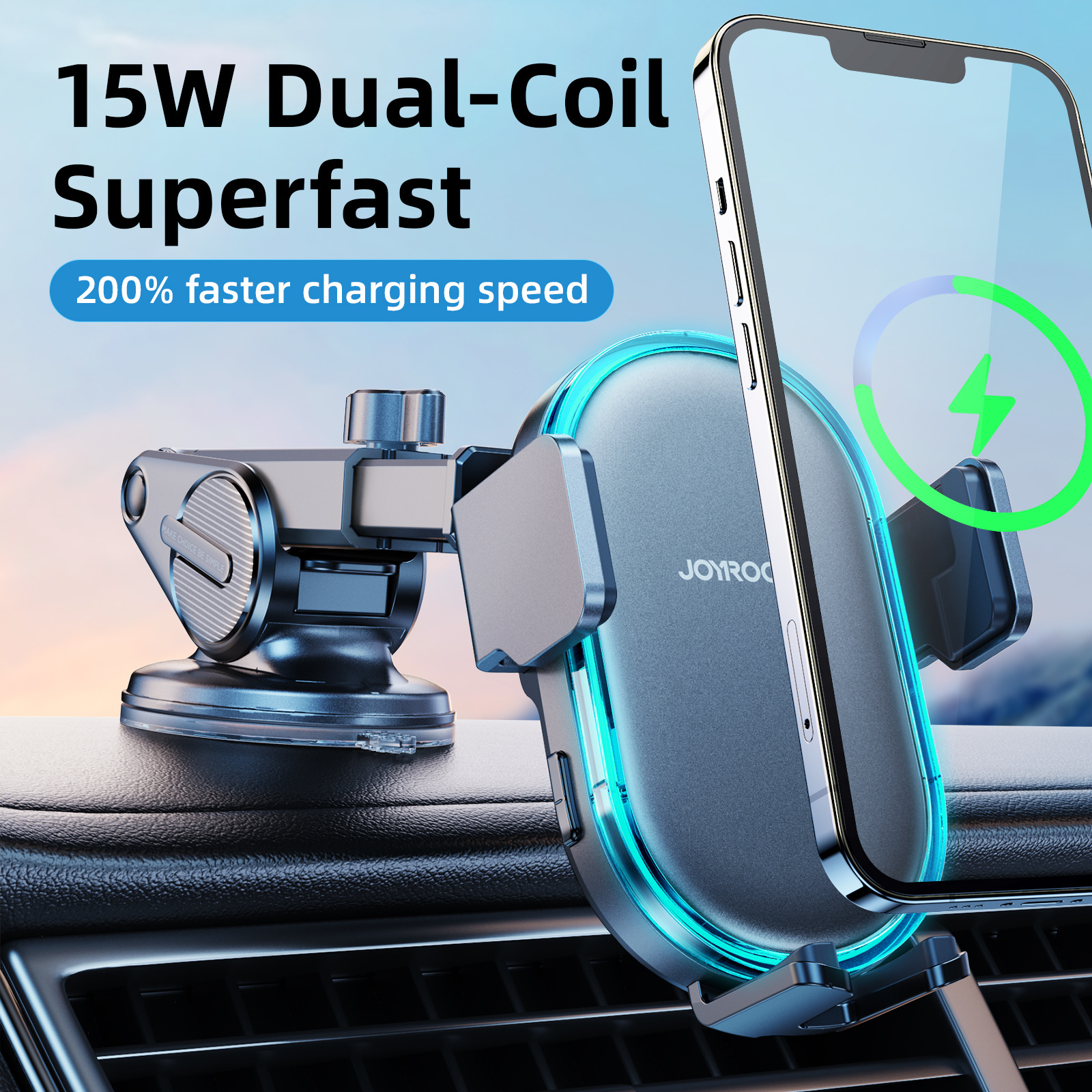 Joyroom Dashboard Cellphone Holder Auto 15W Car Phone Holder Wireless Charger