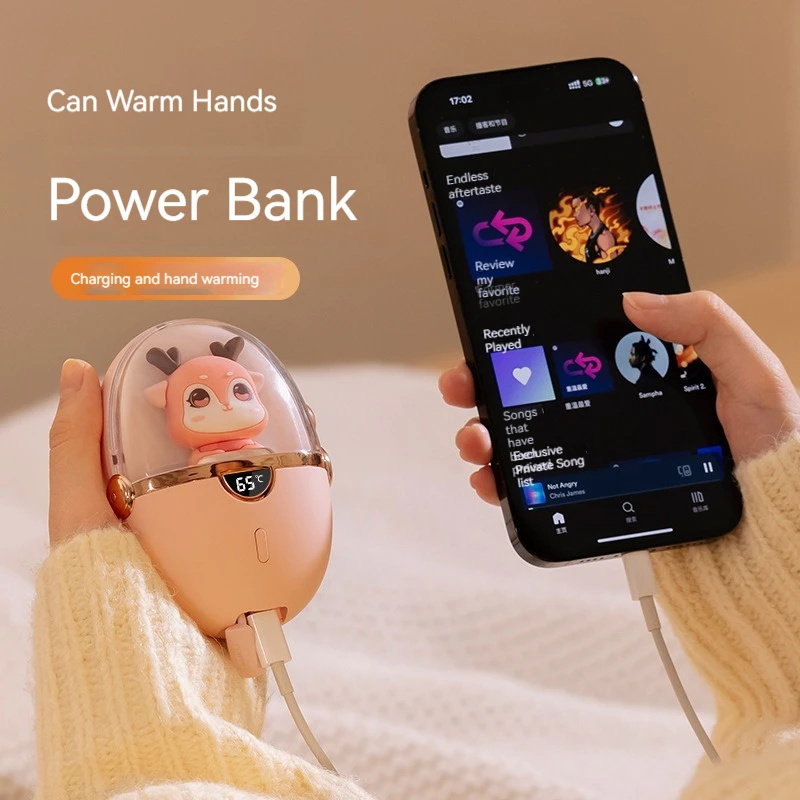 Kawaii Cute Electric Hand Warmer Power Bank Portable Ergonomic Palm Size Heater Night Light for Winter Sports Travelling Camping