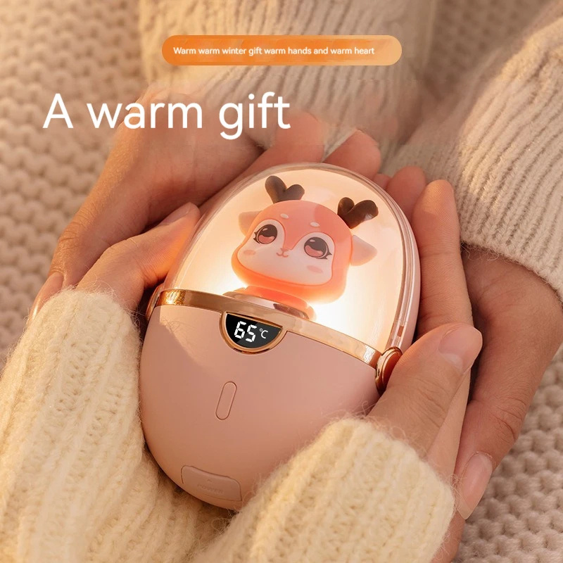 Kawaii Cute Electric Hand Warmer Power Bank Portable Ergonomic Palm Size Heater Night Light for Winter Sports Travelling Camping