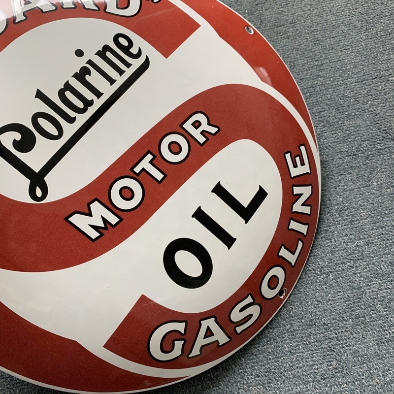 Custom Logo Printed Advertising Gasoline Motor Oil Decoration Metal Tin Porcelain Signpost Plate Round Domed Vintage Enamel Sign