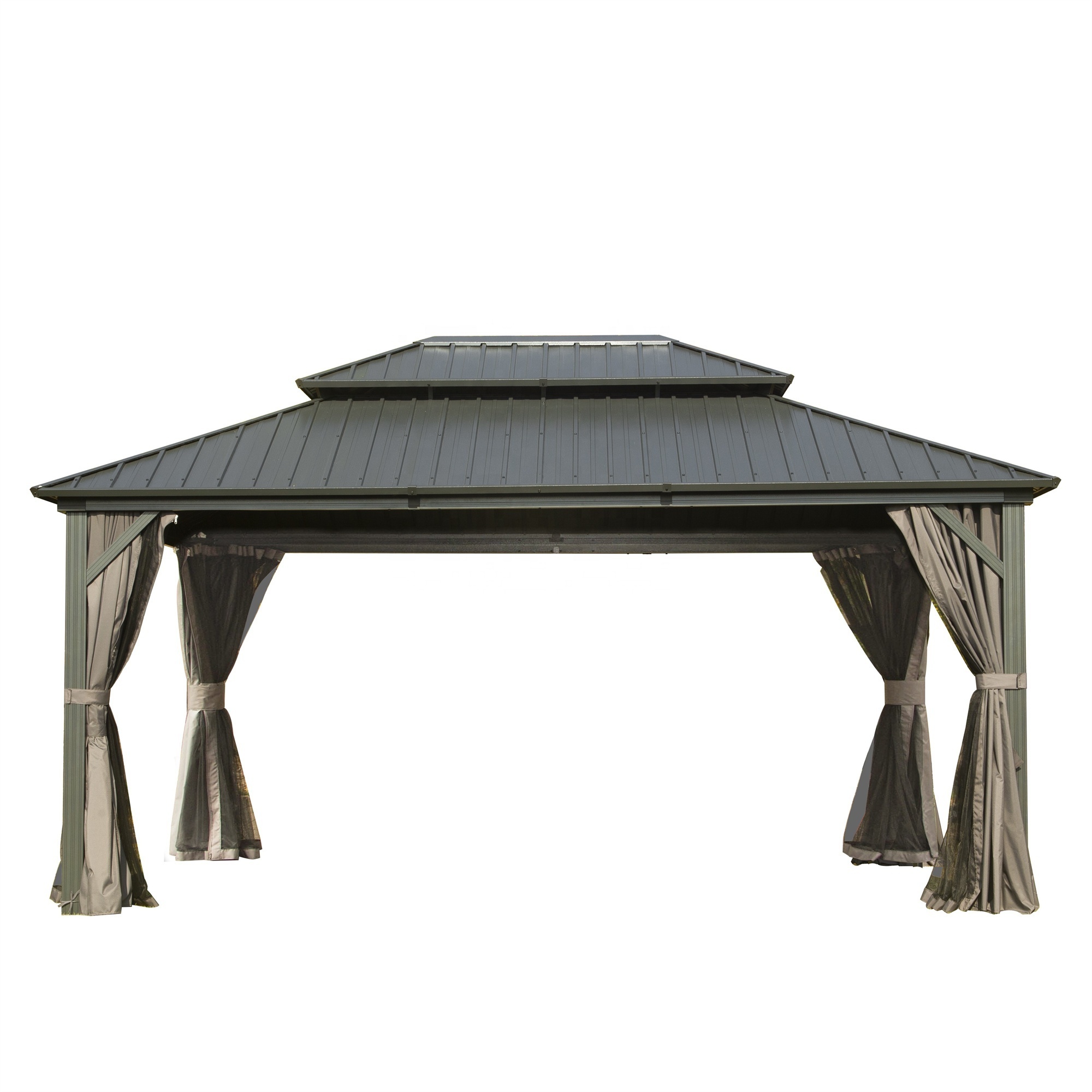 Free Shipping 12 x 14 ft Outdoor Gazebo 2-Tier Hardtop Galvanized Iron Aluminum Frame Garden Tent for Patio Backyard