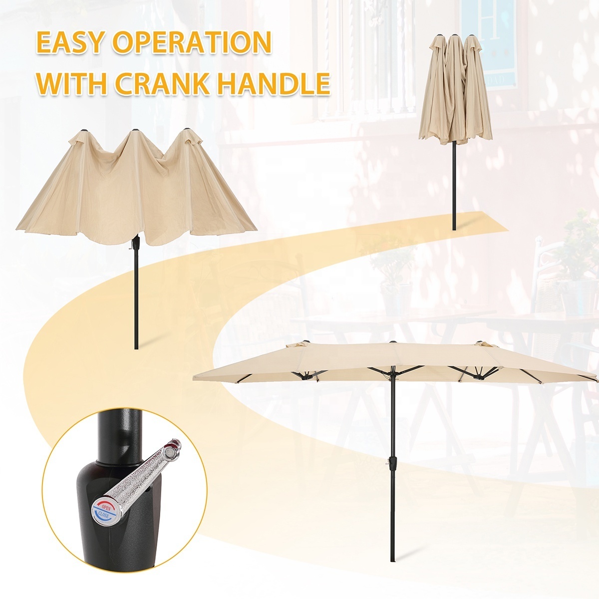 Free Shipping Twin Patio Market Umbrella with Crank-tan Large Double-sided Rectangular Outdoor Free Shipping 15x9ft Outdoor 