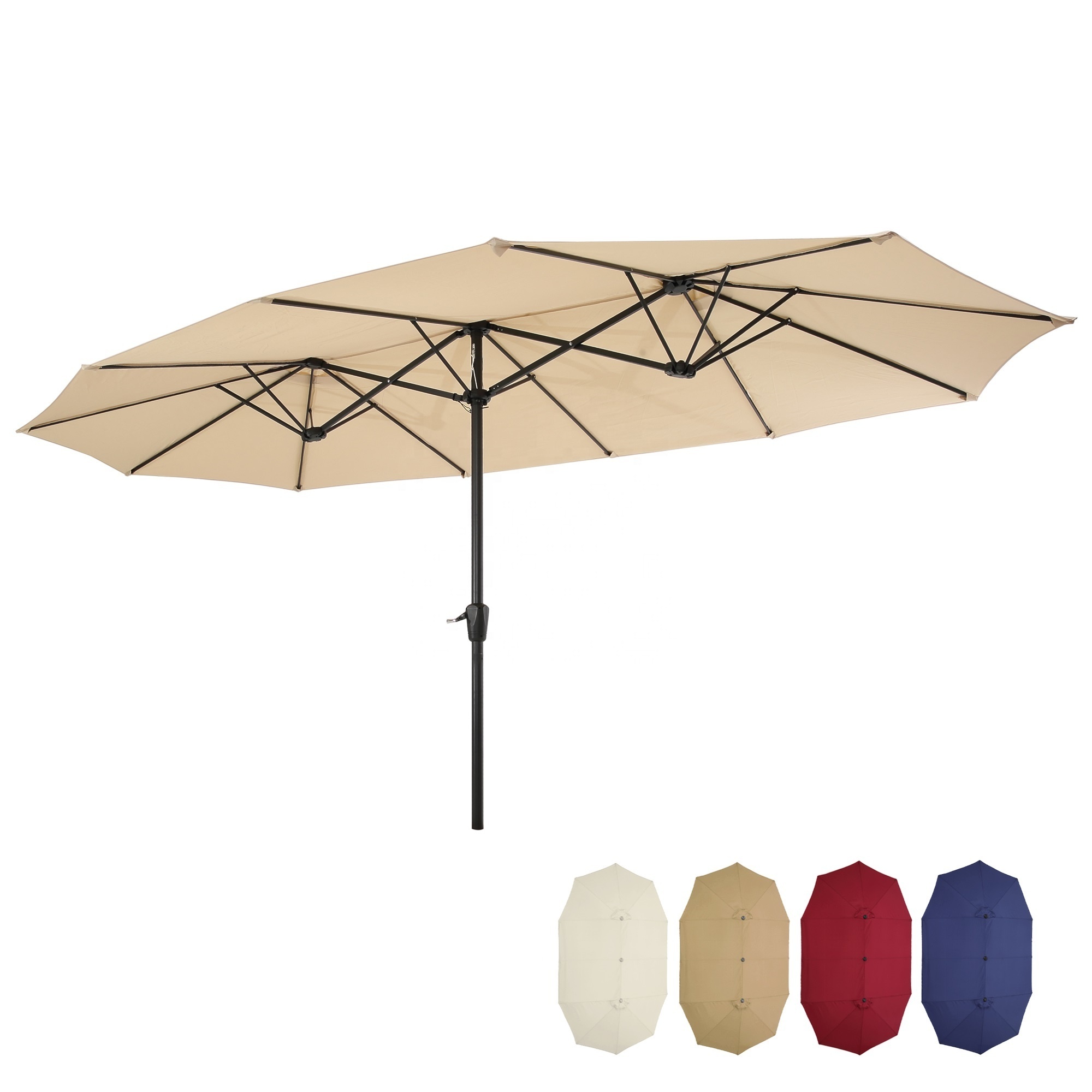 Free Shipping Twin Patio Market Umbrella with Crank-tan Large Double-sided Rectangular Outdoor Free Shipping 15x9ft Outdoor 