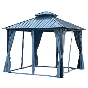 Free Shipping 12 x 12 ft Outdoor Gazebo 2-Tier Hardtop Galvanized Iron Aluminum Frame Garden Tent for Patio Backyard