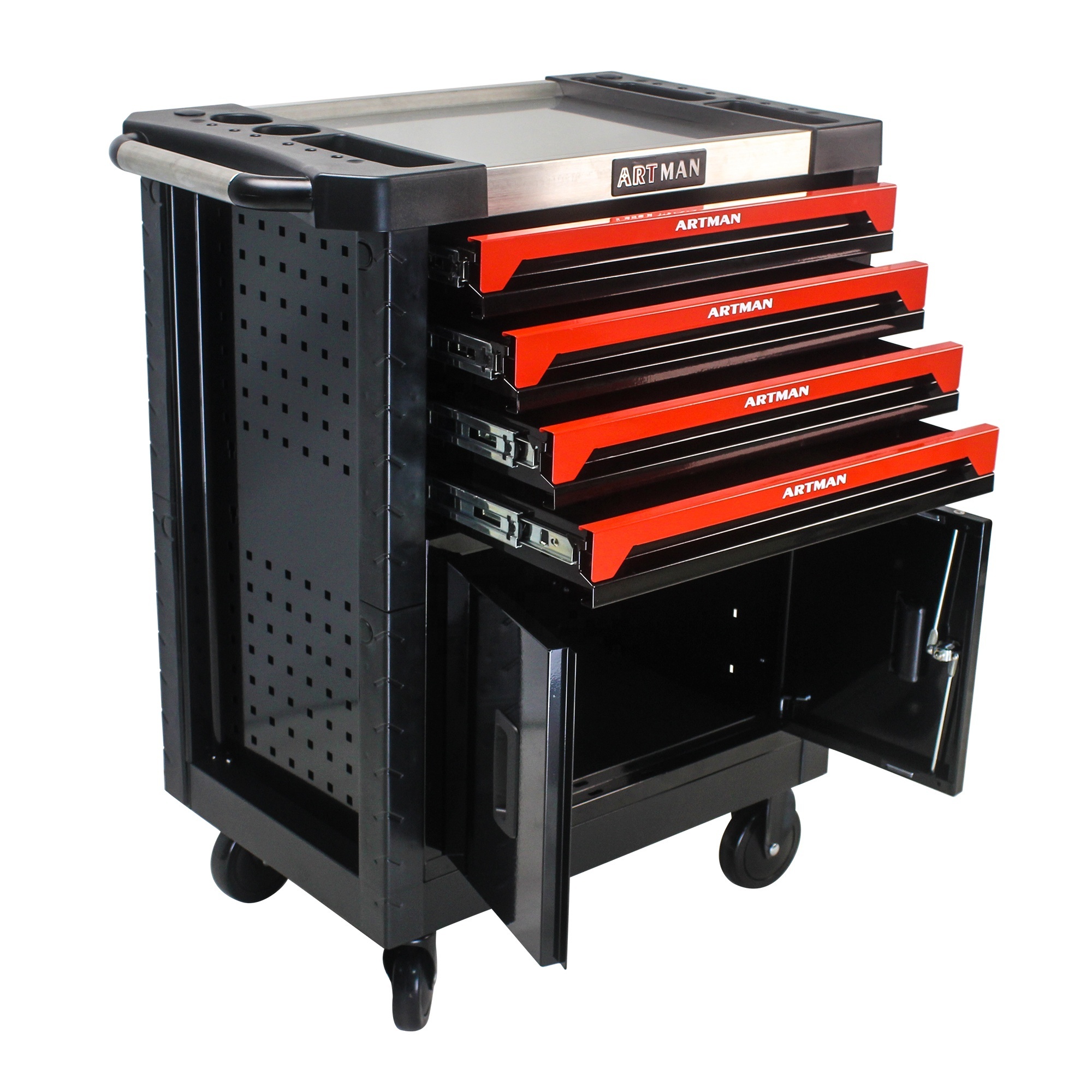 Free Shipping Moveable 4 Drawers Tool Cart With Lock and 2 doors