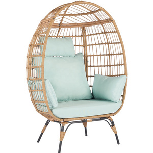 Free Shipping Wicker Egg Chair Oversized Indoor Outdoor Lounger for Patio Backyard Living Room w/ 5 Cushions Steel Frame