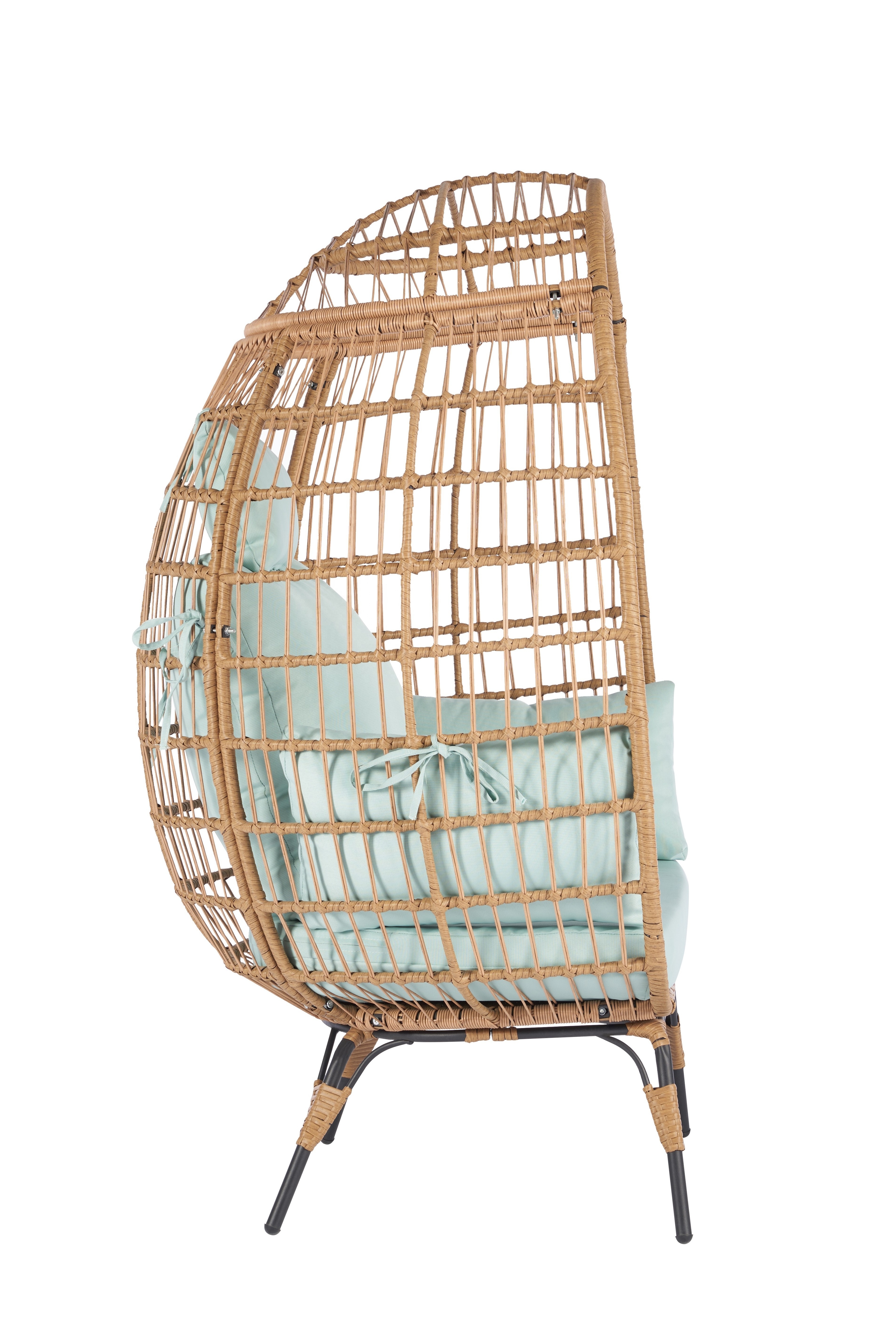 Free Shipping Wicker Egg Chair Oversized Indoor Outdoor Lounger for Patio Backyard Living Room w/ 5 Cushions Steel Frame