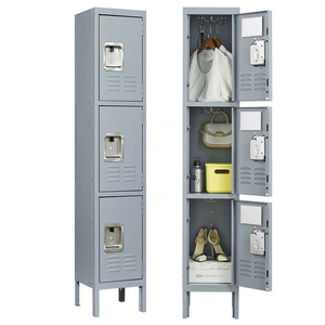 Free Shipping 3 Door 66 inch Metal Lockers With Lock for Employees Storage Locker Cabinet for Home Gym Office School Garage Gray