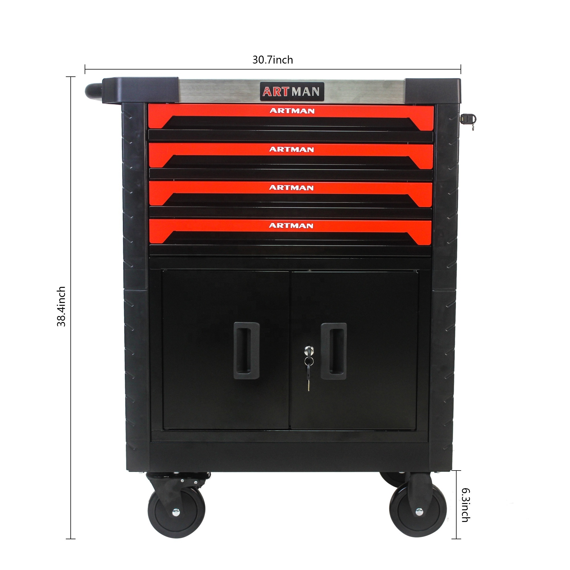 Free Shipping Moveable 4 Drawers Tool Cart With Lock and 2 doors