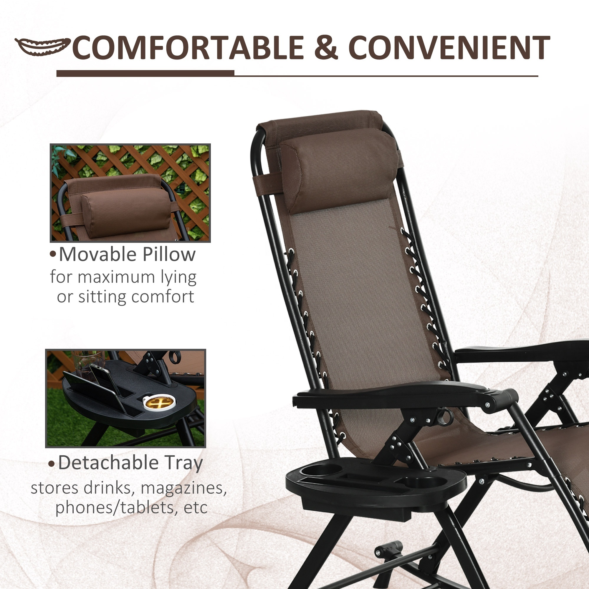 Free Shipping Foldable Reclining Zero Gravity Lounge Rocker with Pillow Cup Phone Holder